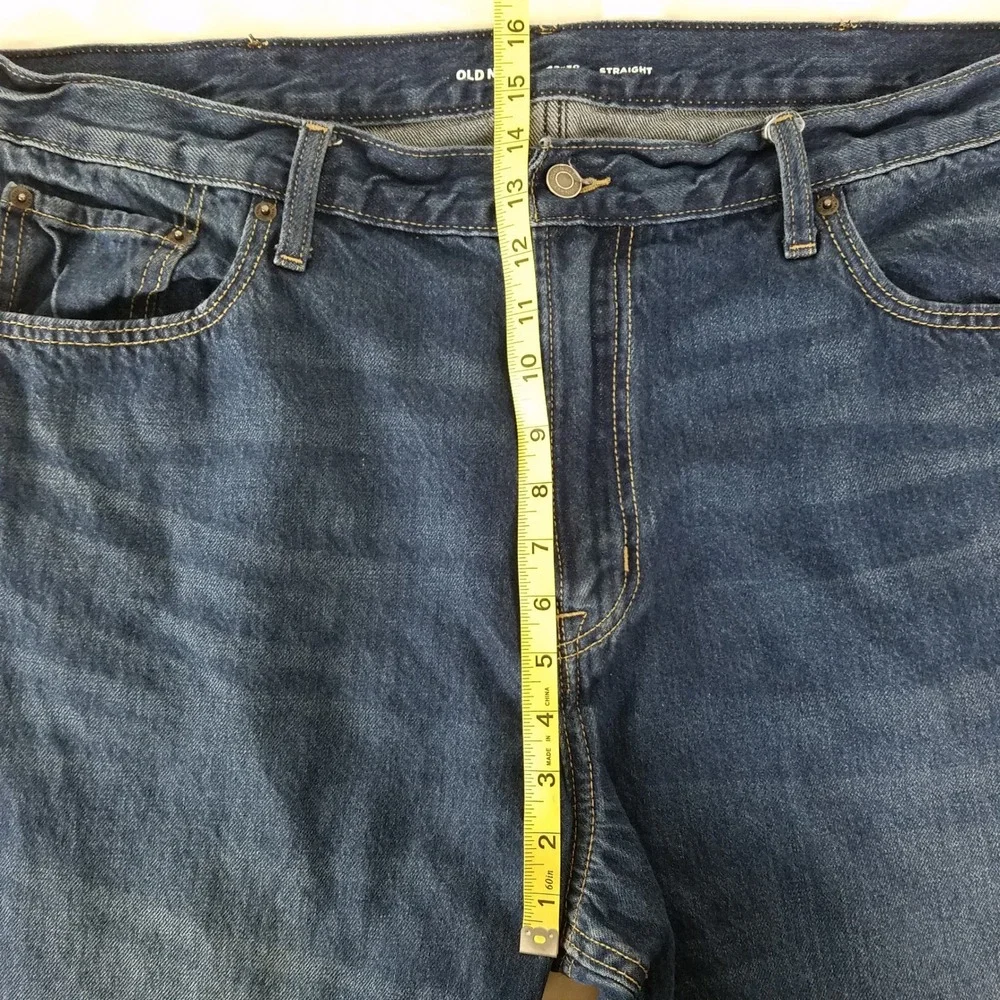 Old‎ Navy Mens 42x30 Straight Dark Wash Blue Denim Jeans Cotton Casual